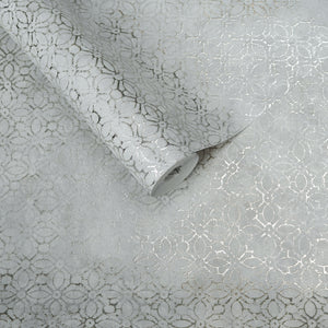 Papel de Colgadura Clásico | Silver Arabesque Foil Wallpaper