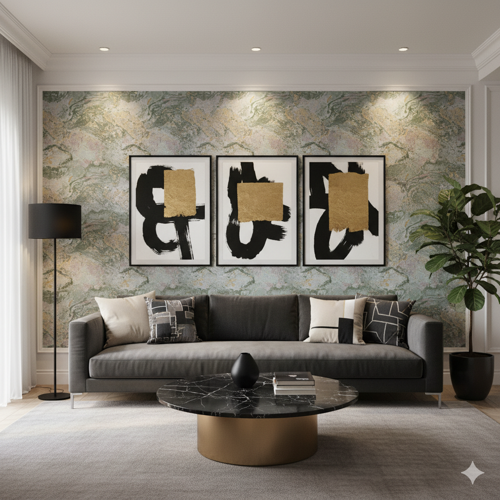 Papel de Colgadura Abstracto | Moss Green Marble Wallpaper