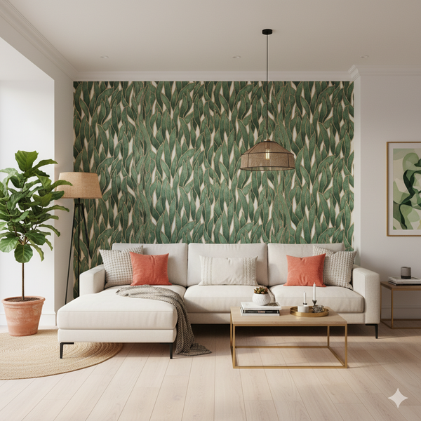 Papel de Colgadura Botánico | Sage Green Leaf Wallpaper