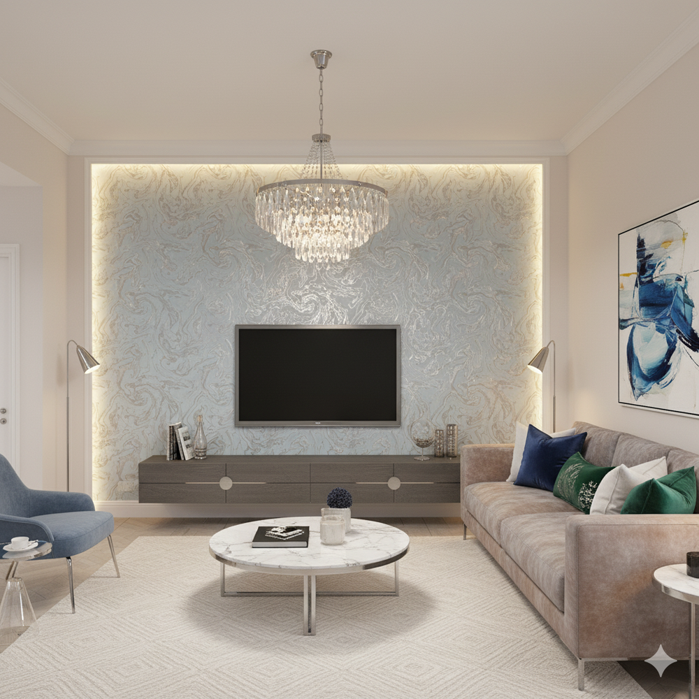 Papel de Colgadura Abstracto | Light Blue Marble Wallpaper