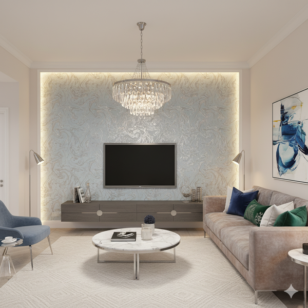 Papel de Colgadura Abstracto | Light Blue Marble Wallpaper