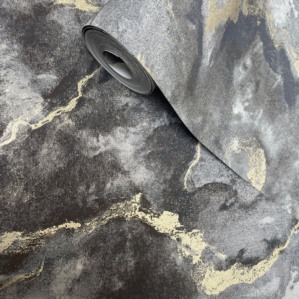 Papel de Colgadura Abstracto | Graphite & Soft Grey Marble Wallpaper