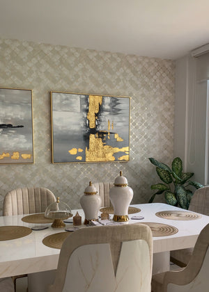 Papel de Colgadura Geométrico | Ivory Gold Moroccan Wallpaper