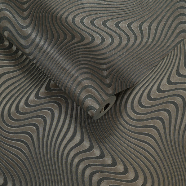 Papel de Colgadura Abstracto | Green Bronze Ripple Wallpaper