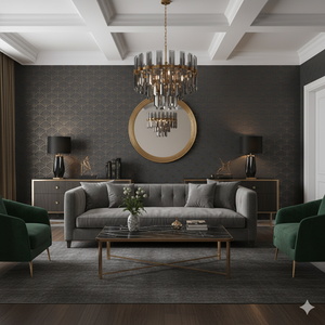 Papel de Colgadura Art Deco | Charcoal Gold Fan Wallpaper