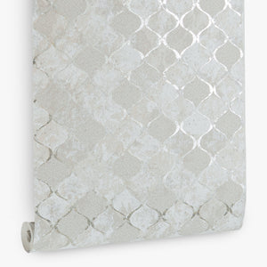 Papel de Colgadura Geométrico | Grey Silver Moroccan Wallpaper