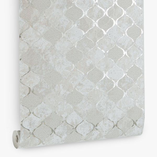 Papel de Colgadura Geométrico | Grey Silver Moroccan Wallpaper