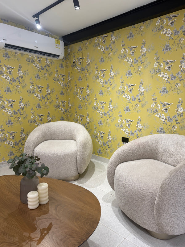 Papel de Colgadura Botánico | Mustard Birds Wallpaper