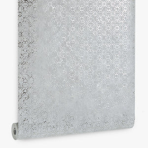 Papel de Colgadura Clásico | Silver Arabesque Foil Wallpaper