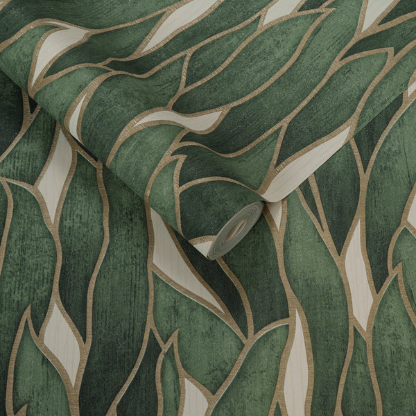 Papel de Colgadura Botánico | Sage Green Leaf Wallpaper
