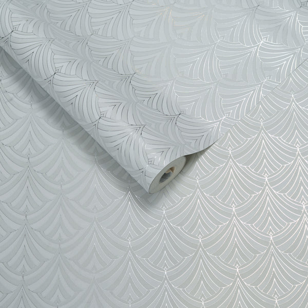 Papel de Colgadura Art Deco | Light Grey Fan Wallpaper