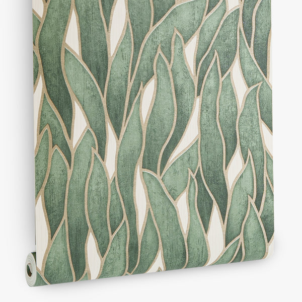 Papel de Colgadura Botánico | Sage Green Leaf Wallpaper