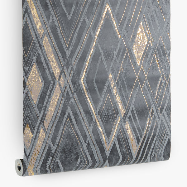 Papel de Colgadura Geométrico | Charcoal & Gold Diamond Wallpaper