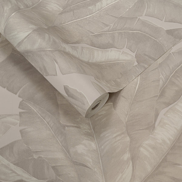 Papel de Colgadura Tropical | Taupe Banana Leaves Wallpaper