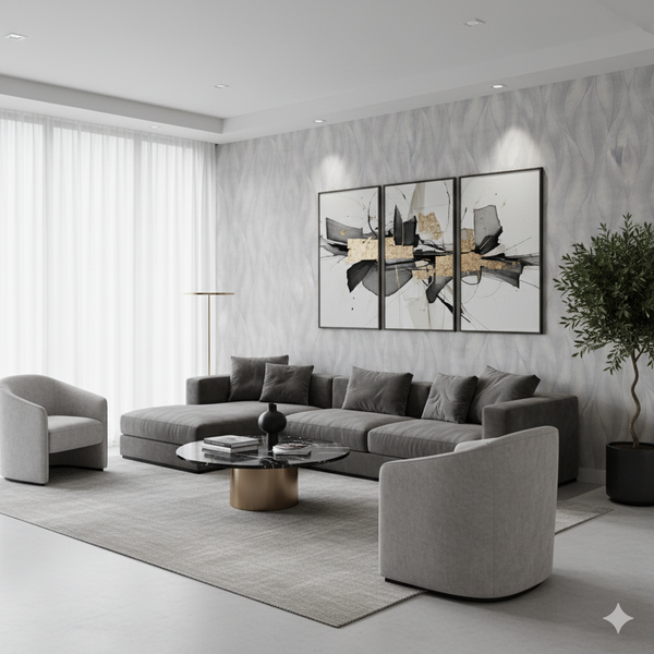 Papel de Colgadura Abstracto | Cool Grey Large Leaf Wallpaper