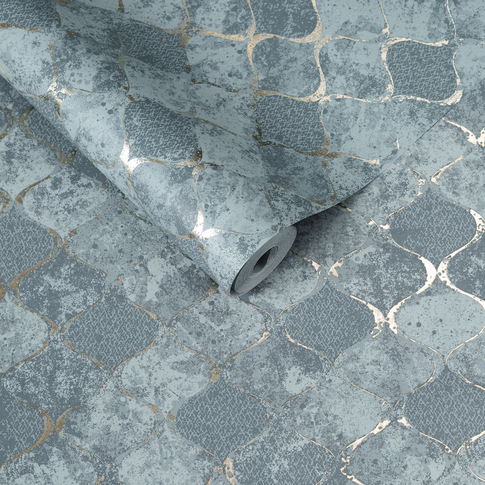 Papel de Colgadura Geométrico | Steel Blue Moroccan Wallpaper