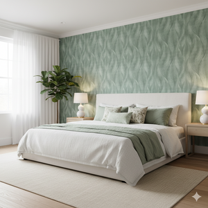 Papel de Colgadura Abstracto | Sage Green Large Leaf Wallpaper