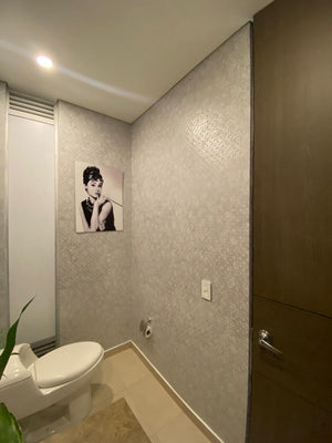 Papel de Colgadura Clásico | Silver Arabesque Foil Wallpaper