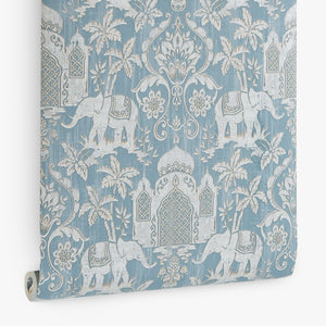 Papel de Colgadura Clásico | Blue Indian Elephants Wallpaper