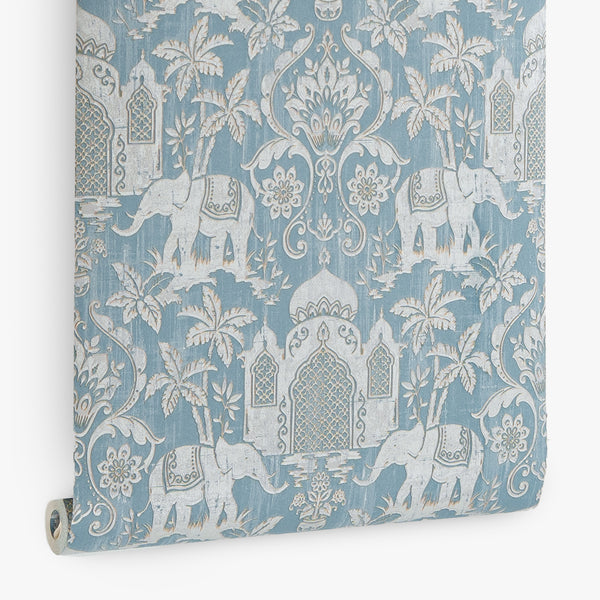 Papel de Colgadura Clásico | Blue Indian Elephants Wallpaper
